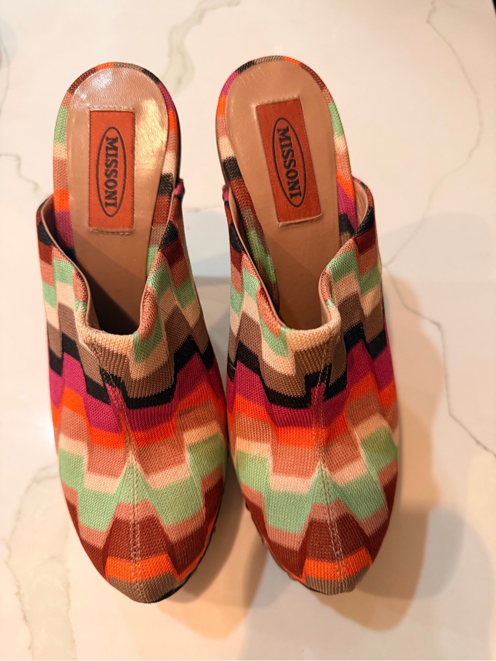 Missoni Multicolor Chevron Knit Mules in Orange, Pink & Mint